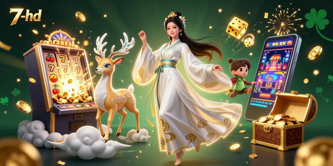 Experience thrilling wins with 7-hd's rich casino scene featuring jackpot, vibrant characters, and stellar gaming elements.
