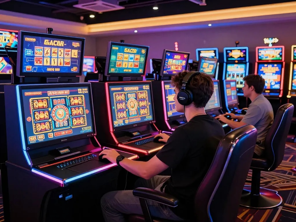 Suasana permainan online yang intens menampilkan permainan slot gacor hari ini dengan atmosfer yang cerah dan fokus pemain.