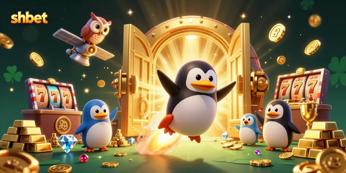 Experience the thrill of shbet's casino space adventure with a dynamic 3D illustration of our golden penguin.