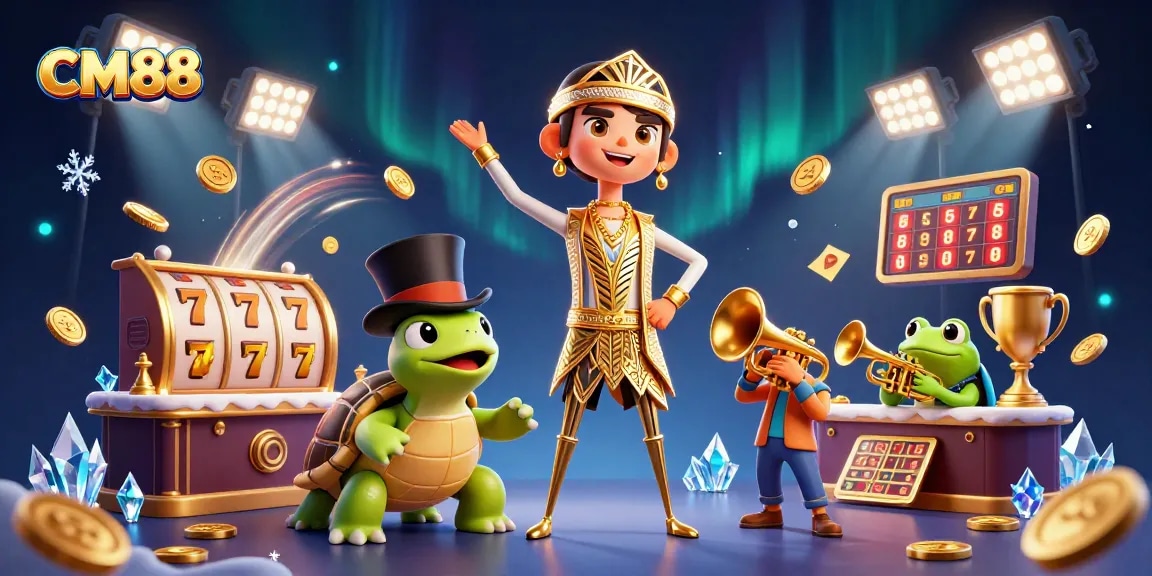 Experience winning at CM88 with a vibrant 3D casino scene showcasing fun characters and thrilling games.