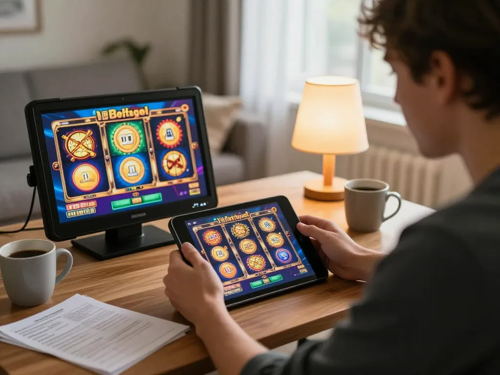 Engaging player winning at Jun88 slot games on their tablet, creating a cozy at-home experience.