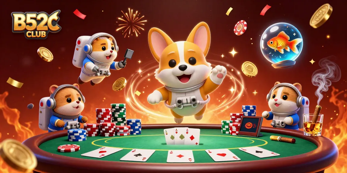 B52CLUB provides immersive gaming experiences with colorful poker elements and animated characters.