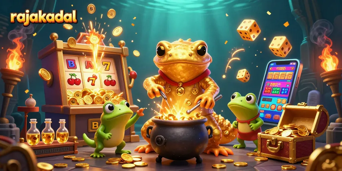 Menangkan hadiah besar di Rajakadal dengan ilustrasi 3D kasino penuh detail, mesin slot dan karakter alkimis emas.