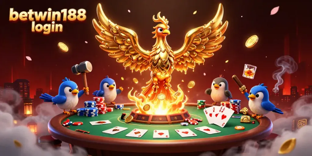 Gambarlah betwin188 login dengan phoenix emas dan elemen kasino yang memukau.