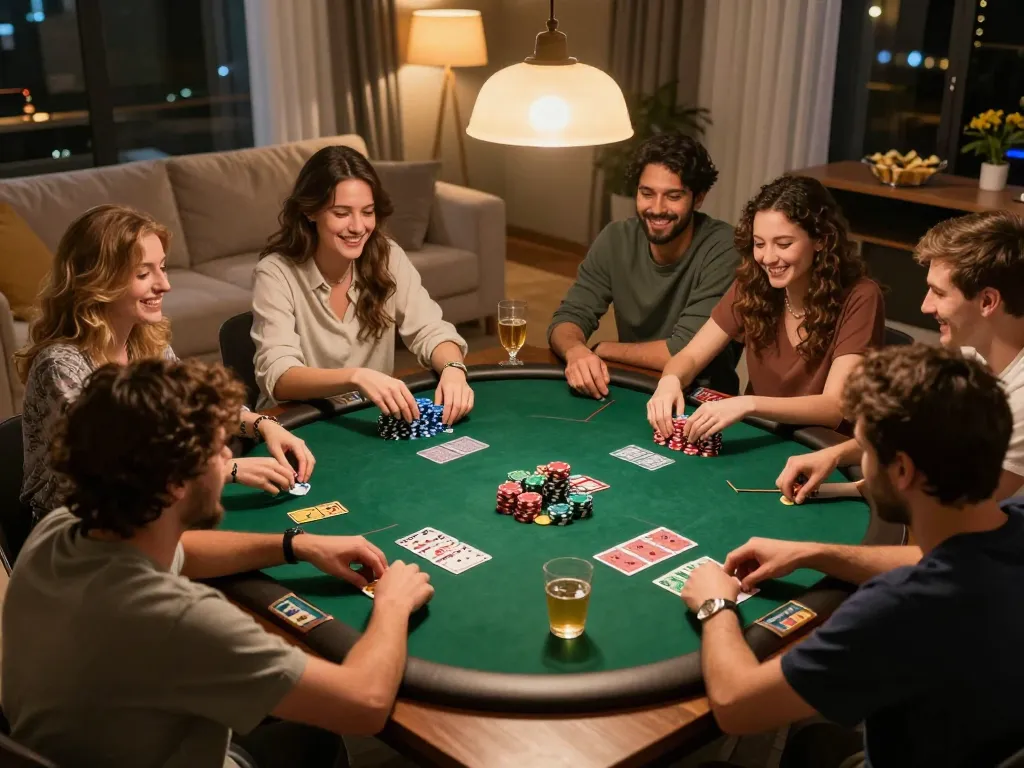 Players enjoy poker night at home with CasinoAtlas-inspired strategies and fun.