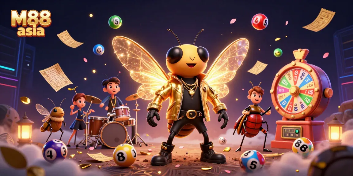 Experience the thrill of M88 asia with an energetic 3D illustration showcasing exciting gambling elements.