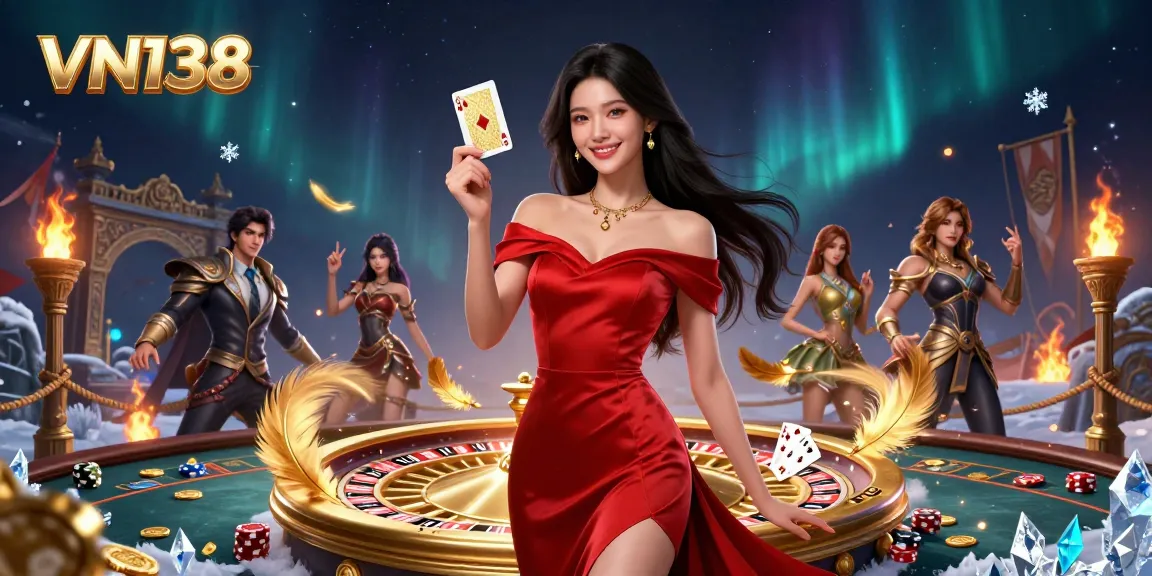 Engage with the excitement of VN138 casino, showcasing a confident woman and dynamic gaming elements.