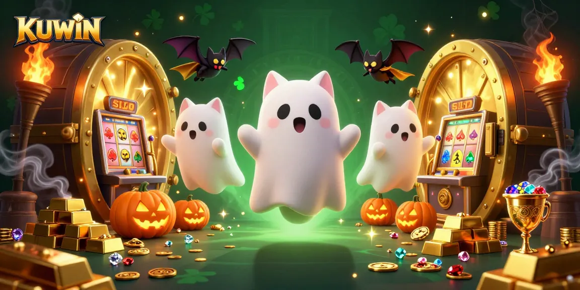 Play and win at KUWIN with a haunted casino scene filled with glowing treasures and engaging game elements.