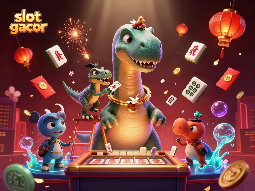 Engage in thrilling slot gacor gameplay with a vibrant casino atmosphere featuring dynamic characters.