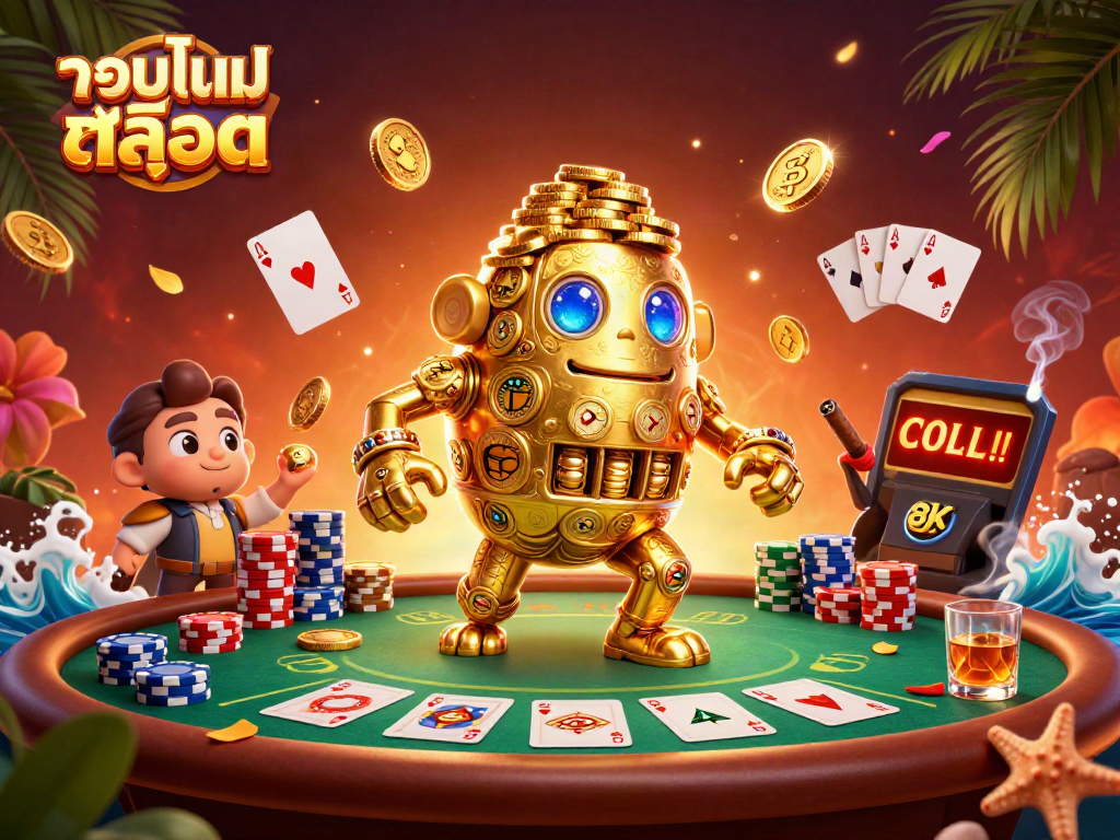 Engage with รวมเกมสล็อต in this dynamic 3D casino scene showcasing interactive elements and vibrant graphics.