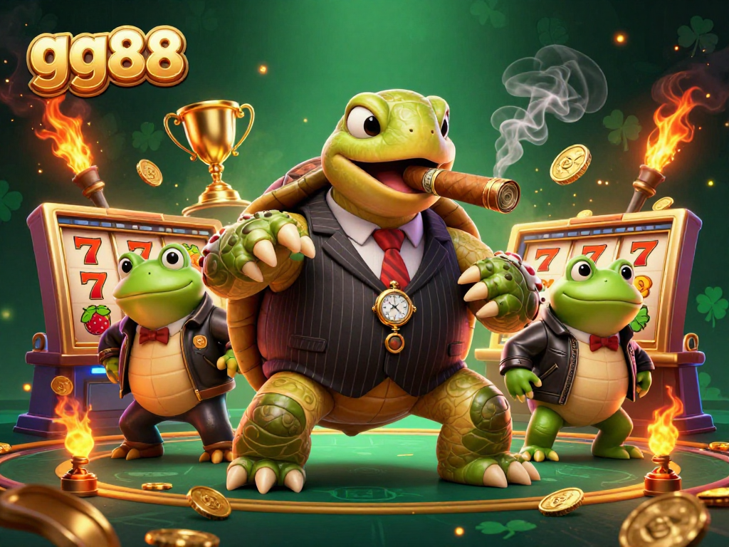 Spin and win with gg88's exciting slots featuring a playful snapping turtle and bullfrog enforcers.