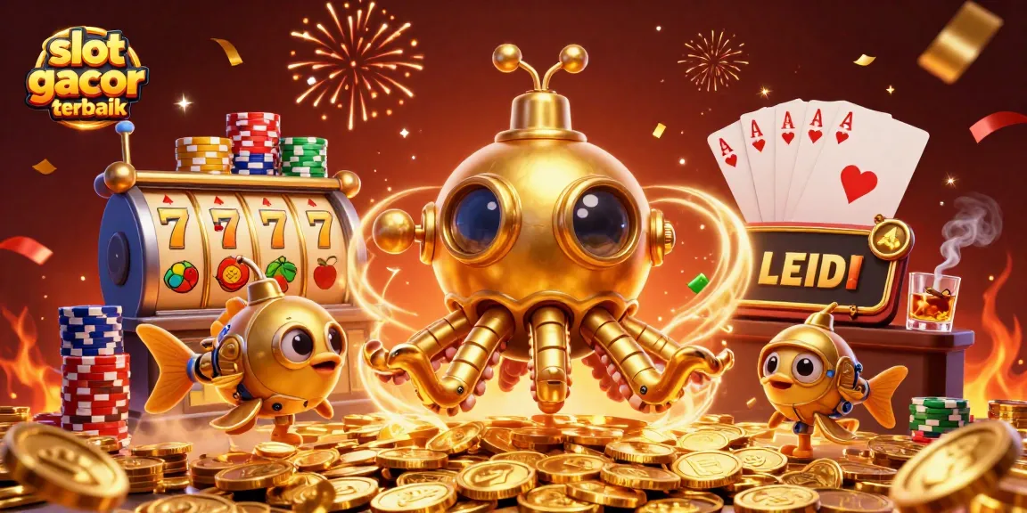 Menangkan slot gacor terbaik dengan gambar detail 3D yang menunjukkan kraken dan elemen kasino.