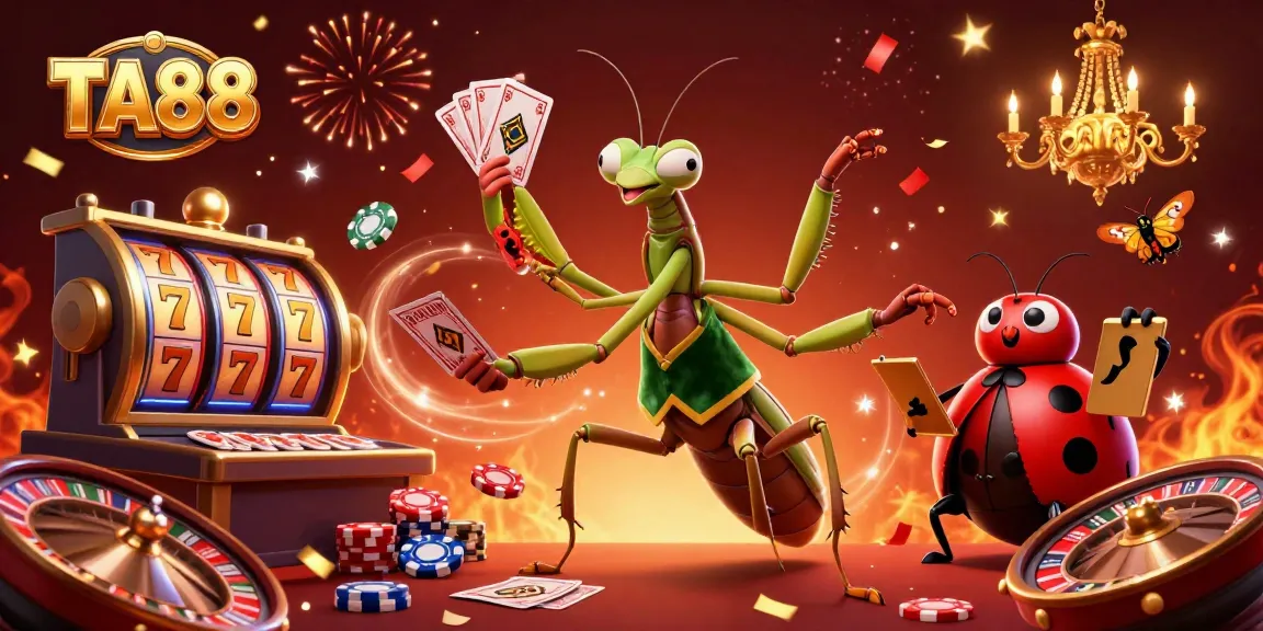 Experience the excitement at TA88 with a vibrant 3D casino scene featuring thrilling card games and lucky symbols.