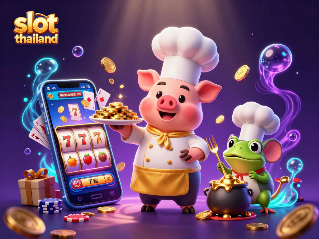 Engage with slot thailand in this vibrant 3D casino scene featuring golden coins and game elements.