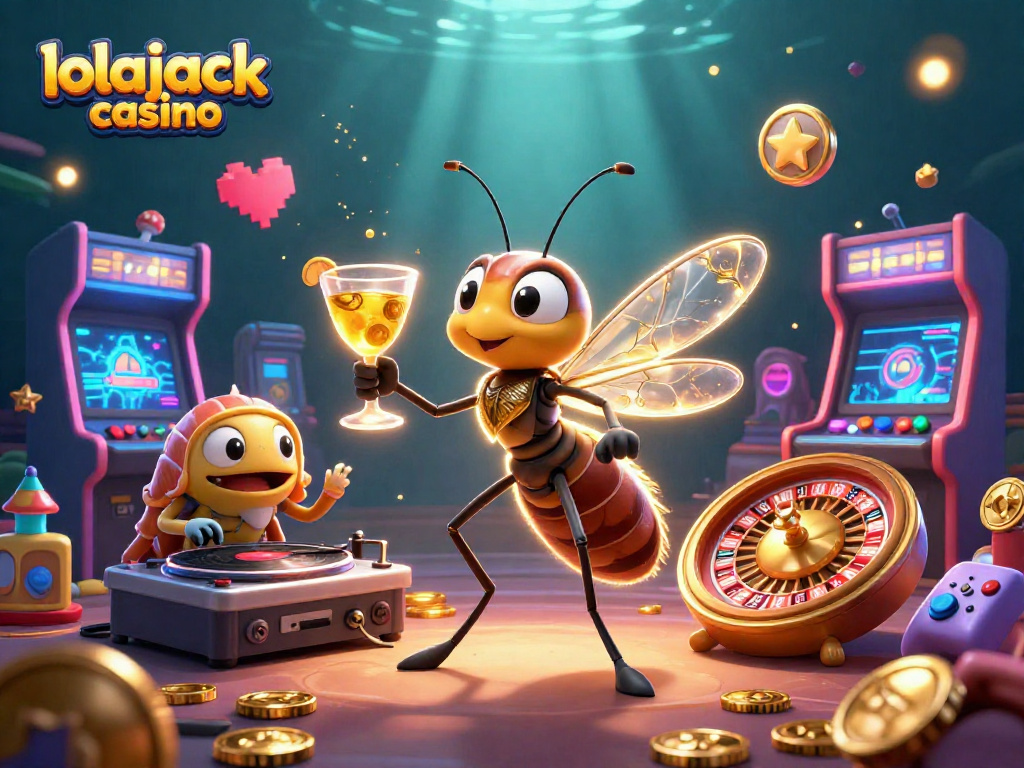 Experience the excitement at lolajack casino with a vibrant 3D illustration featuring dynamic casino elements.