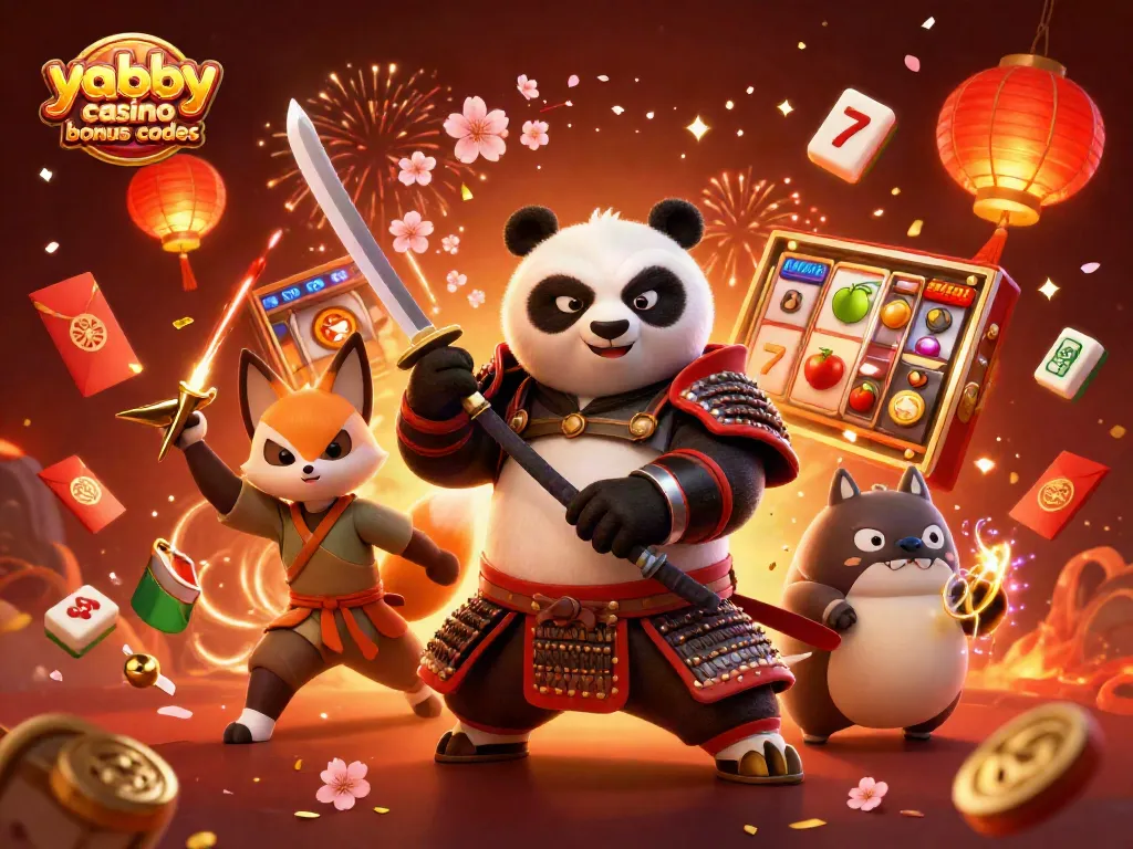 Engage with dynamic yabby casino bonus codes as a panda samurai and ninja fox playfully surround casino reels.