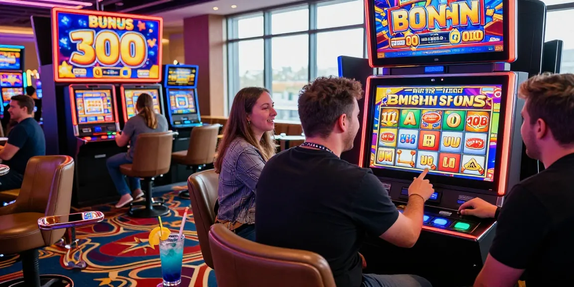 Excited players engaging with bonus buy slots at chagency.co.uk in a vibrant casino atmosphere with colorful themes.