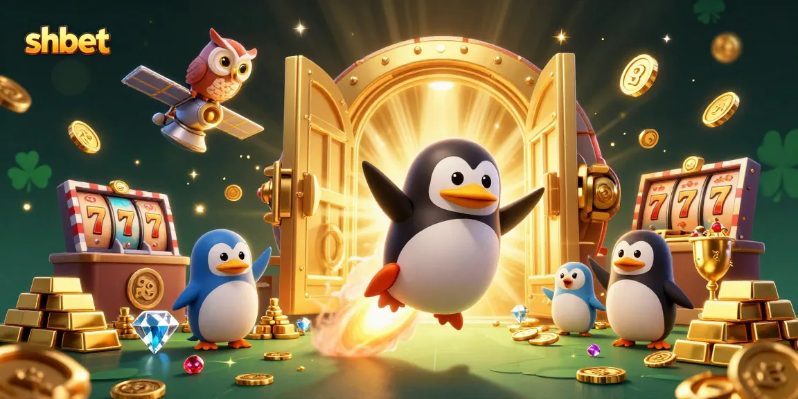 Experience the thrill of shbet's casino space adventure with a dynamic 3D illustration of our golden penguin.