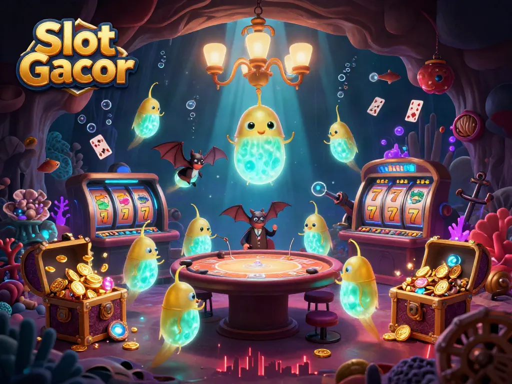 Permainan Slot Gacor dengan kasino gua yang dicerahkan oleh tim kunang-kunang yang bersinar.