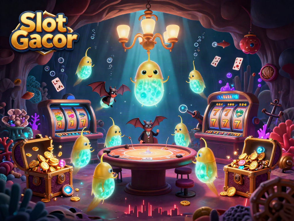 Permainan Slot Gacor dengan kasino gua yang dicerahkan oleh tim kunang-kunang yang bersinar.