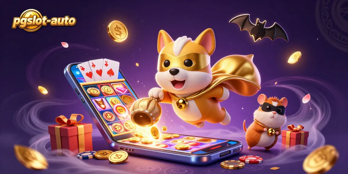 Experience fun with pgslot-auto as a superhero dog collects coins and spins slots!
