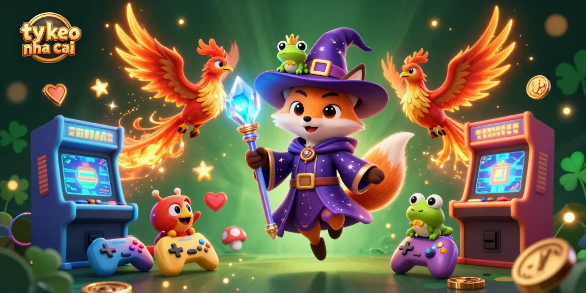Bet on ty le keo nha cai with a wizard fox, phoenix, and enchanting casino elements in a vibrant scene.