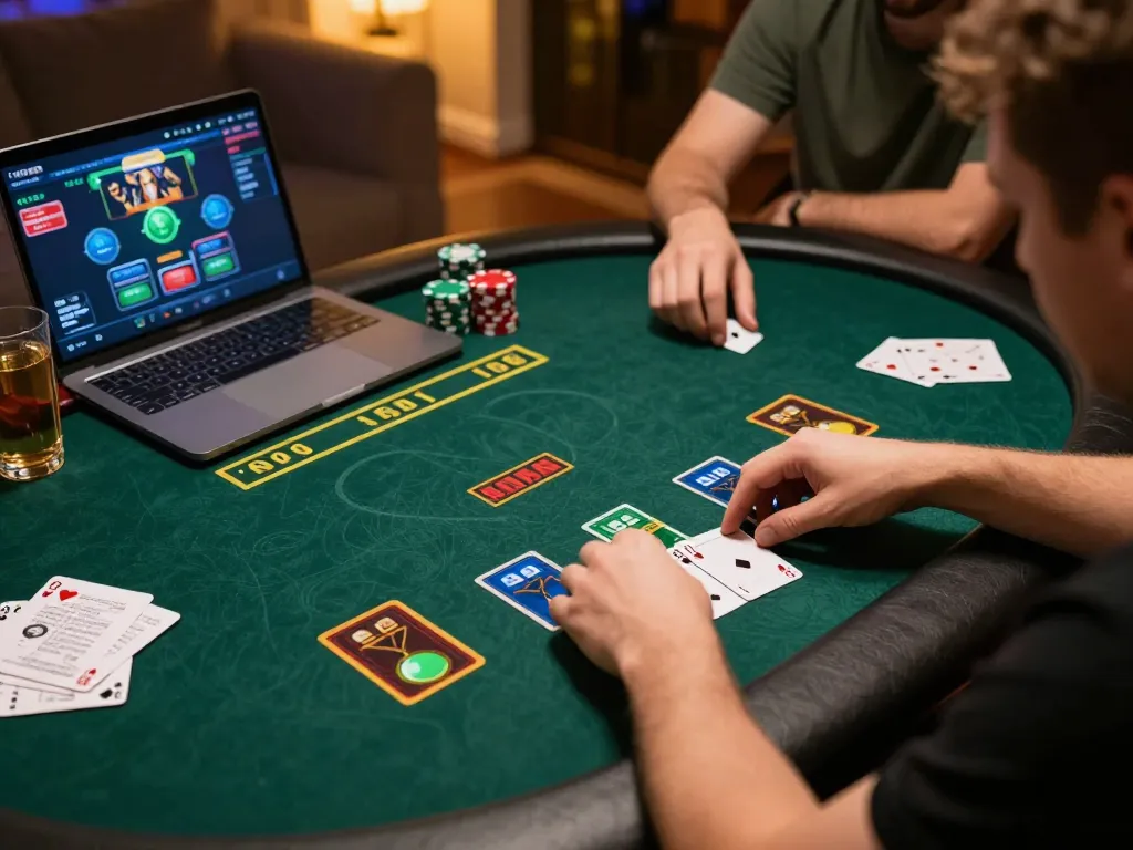 HM88 online poker gameplay showing a player's strategic betting decisions in a cozy home setting