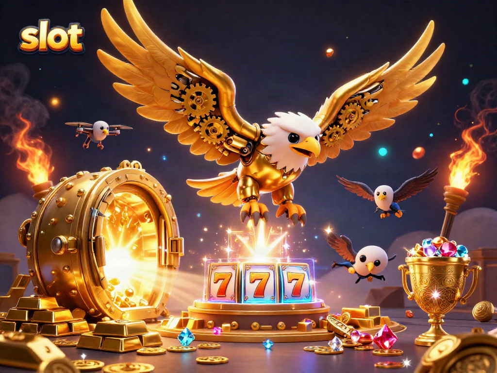 Spin the slot reels in a vibrant casino scene with treasures bursting forth.