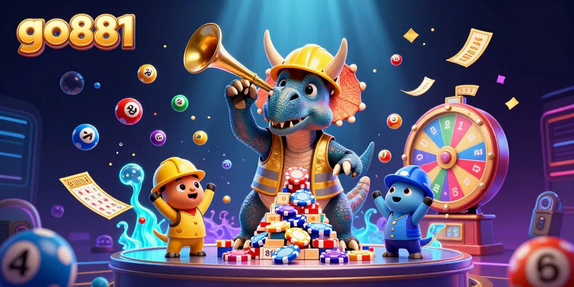 Experience go881's excitement with a vibrant 3D illustration of a casino scene.