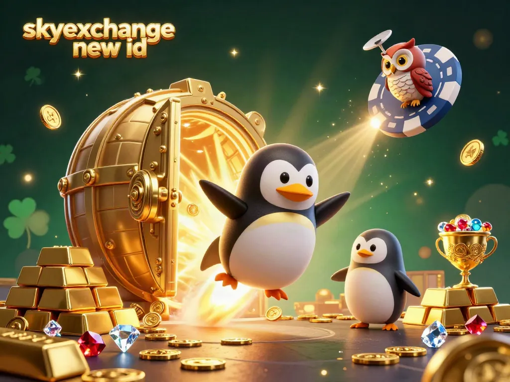 Bet on thrilling adventures with skyexchange new id illustrated through a golden penguin in the cosmos.