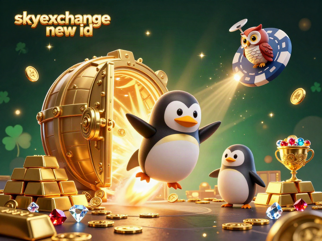 Bet on thrilling adventures with skyexchange new id illustrated through a golden penguin in the cosmos.