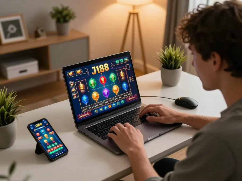 Player strategically placing bets on J188 live casino from a cozy home setting