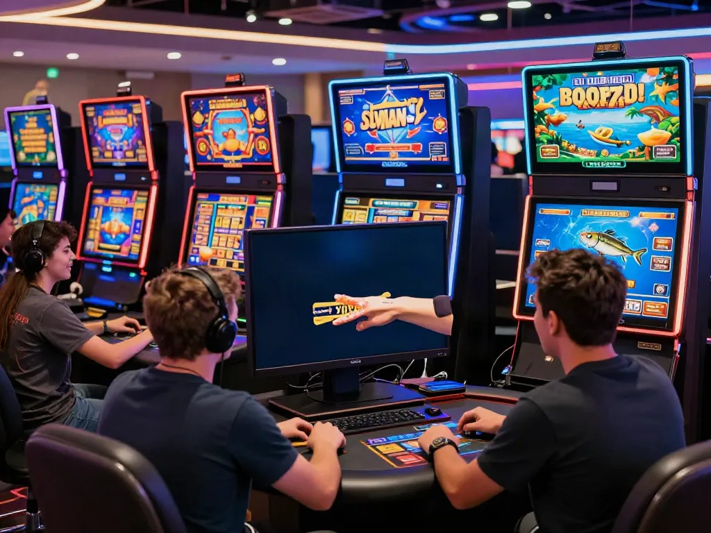 A80 online casino gaming scene with diverse players enjoying slots and live tables, showcasing vibrant atmosphere and immersive tech design.