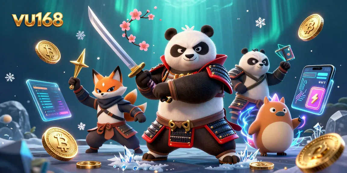 Engage with the exciting world of vu168 featuring samurai panda and ninja fox in a dynamic casino scene.