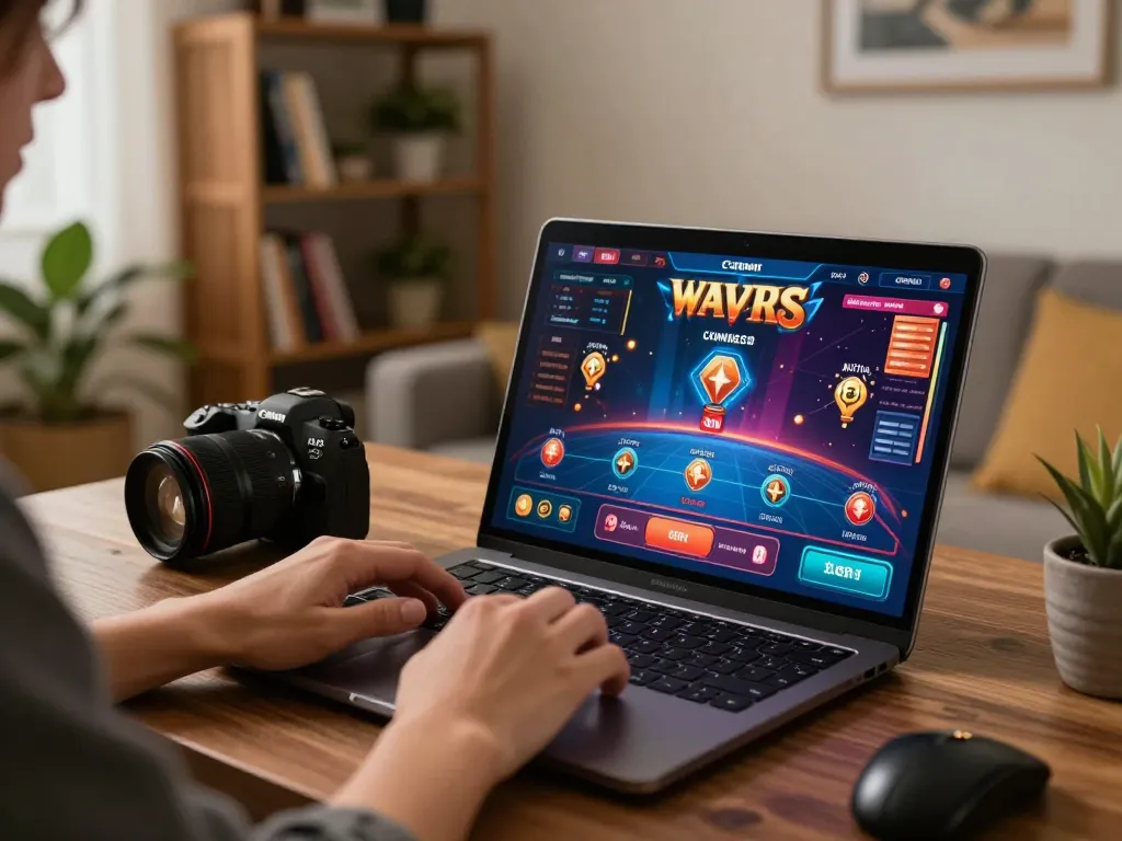 Engaging scene of a player at home using leci123a for thrilling online gaming, with a cozy atmosphere.