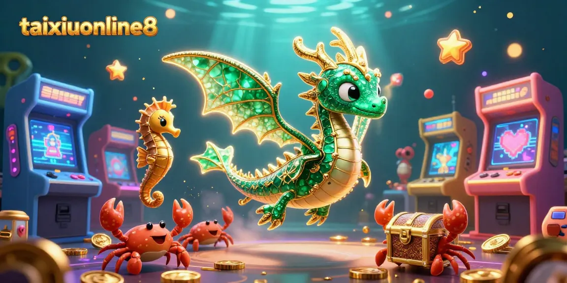 Engage with taixiuonline8's vibrant casino scene featuring a sea dragon and arcade elements in an immersive underwater setting.