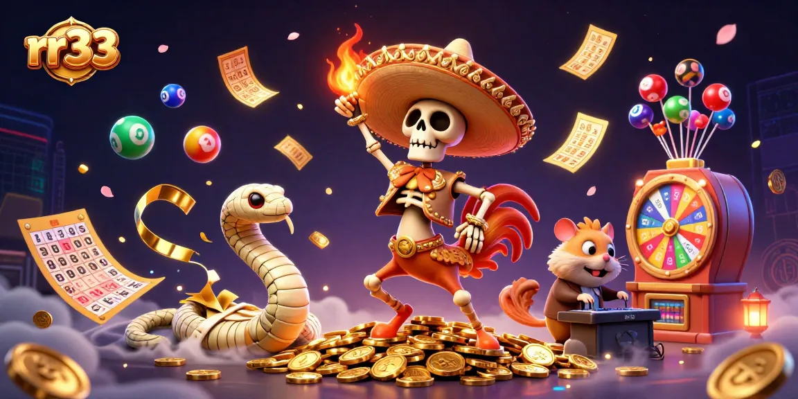 Experience rr33 excitement with a lively digital casino scene featuring themed characters and vibrant game elements.