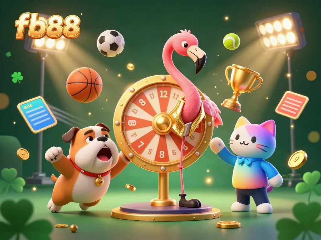 Spin to win with fb88 in this dynamic 3D illustration featuring gaming excitement!