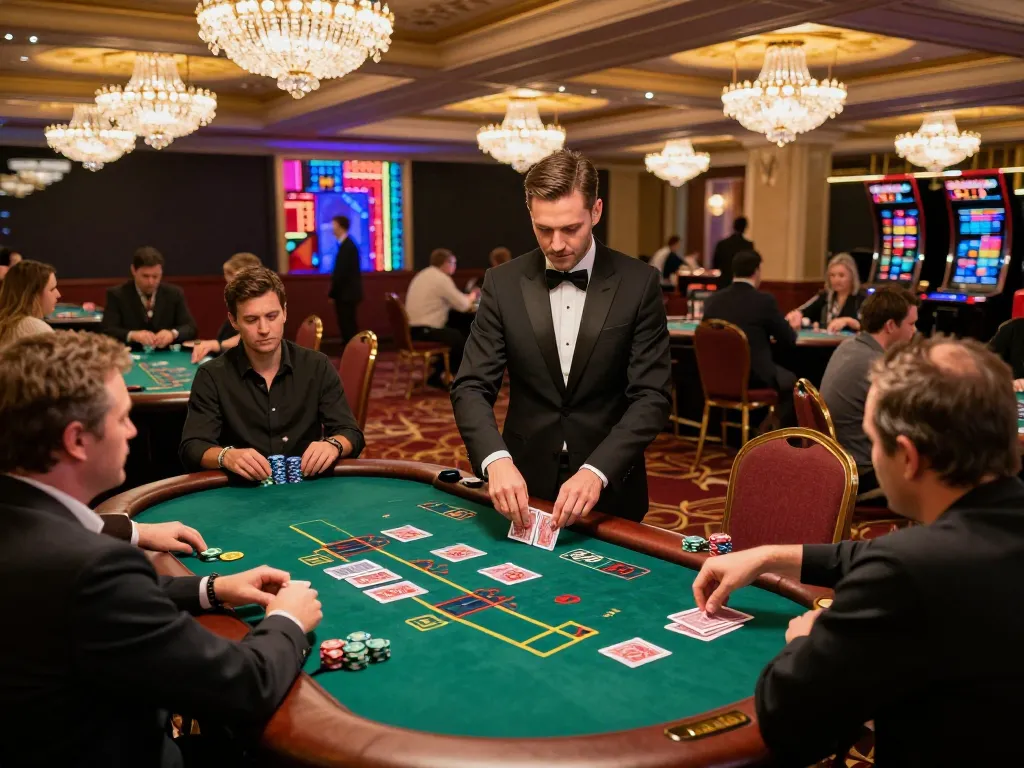 Players enjoying blackjack at TT88 casino table with strategic betting and lively atmosphere.