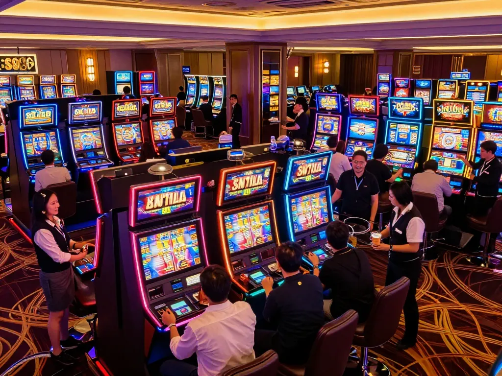 Players enjoying exciting slot machine spins at SC88e, showcasing vibrant atmosphere and colorful reels