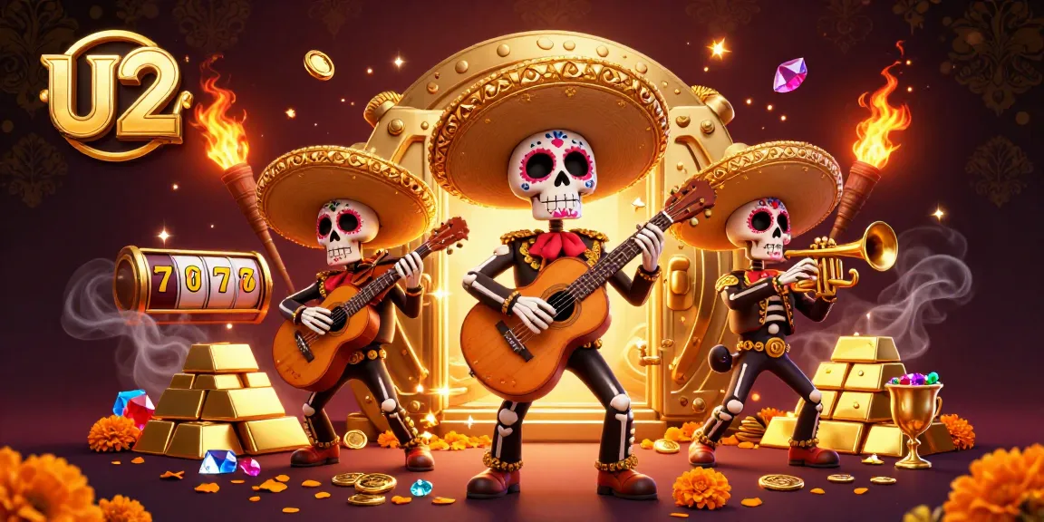 Experience thrilling u2 slot action with a vibrant mariachi band surrounded by treasure.