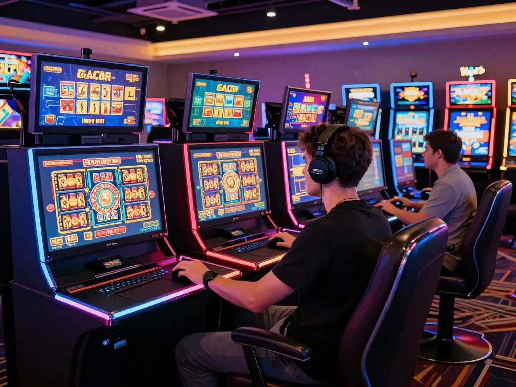 Suasana permainan online yang intens menampilkan permainan slot gacor hari ini dengan atmosfer yang cerah dan fokus pemain.