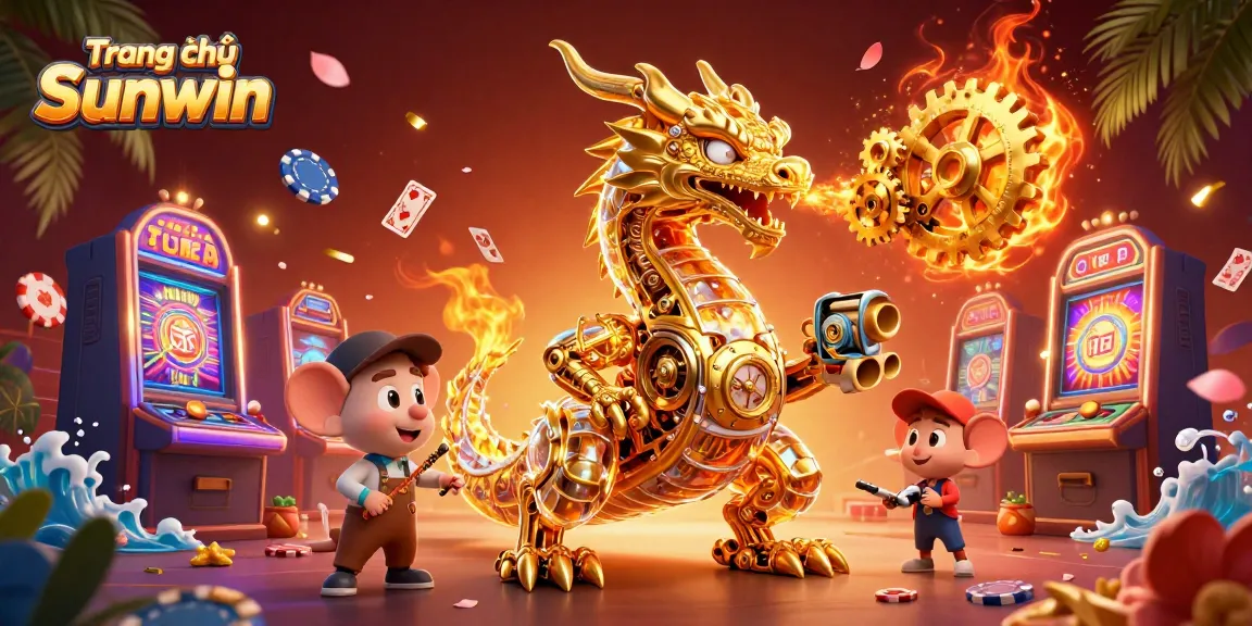 Experience the thrilling atmosphere of Trang chủ Sunwin with vibrant casino elements and a dynamic dragon scene.