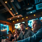 Engage with online Betting atmosphere in a bustling sports betting environment.