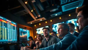 Engage with online Betting atmosphere in a bustling sports betting environment.