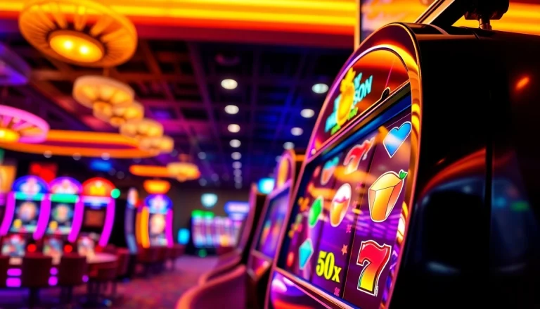 Menangkan Slot Game dengan layar interaktif dan suasana kasino yang ceria.