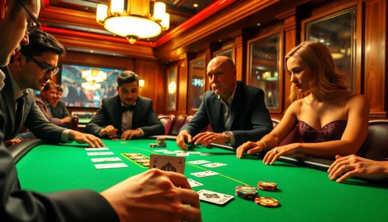 Engaging players enjoying the game at a Blackjack Casino table in a vibrant setting.