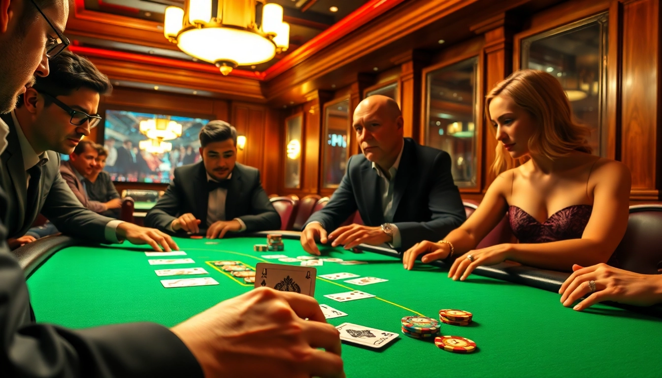 Engaging players enjoying the game at a Blackjack Casino table in a vibrant setting.