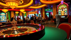 Experience the thrill of KKWIN with players engaging at a luxurious casino roulette table.
