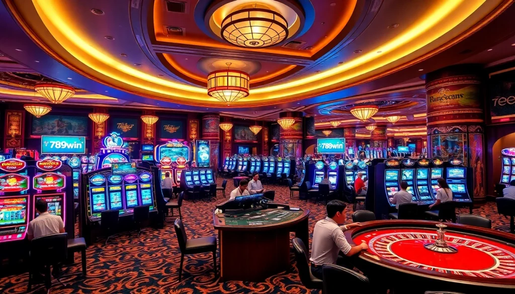 Experience the excitement of casino gaming with 789win com, featuring vibrant slot machines and roulette tables.